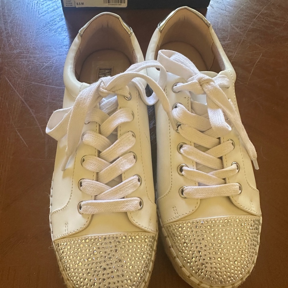 INC International Concepts White and Silver Embellished Sneakers.